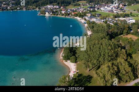 Drohnenschuss, Fuschlsee, Fuschl am See, Salzkammergut, Land Salzburg, Österreich Stockfoto