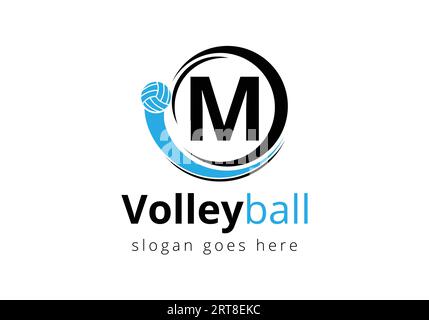 Initial Letter M Volleyball Logo Konzept. Vektorvorlage Für Volleyball-Sportsymbol Stock Vektor