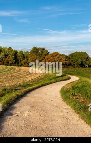 Ein gewundener Weg in der Sussex Landschaft an einem sonnigen Septembertag Stockfoto