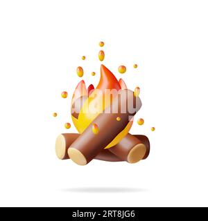 3D-Lagerfeuer im Cartoon-Stil Stock Vektor