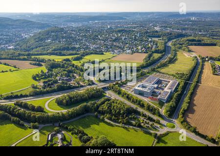 Luftaufnahme, ENERVIE - Südwestfalen Energie und Wasser AG, EMST, Hagen, Ruhrgebiet, Nordrhein-Westfalen, Deutschland, DE, Europa, Photovoltaik, Luft Stockfoto