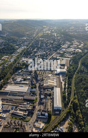 Luftaufnahme, Industriepark Berliner Straße, Haspe, Hagen, Ruhrgebiet, Nordrhein-Westfalen, Deutschland, DE, Europa, Handelsunternehmen, Gewerbe Stockfoto