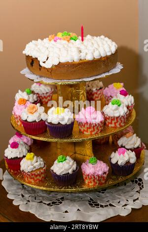 Gesellschaftliche Veranstaltungen; individuelle Präsentation von Desserts für Gäste an der Rezeption Stockfoto