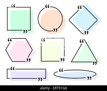 Kastenrahmen mit Zitat, großes Set. Meldung Angebotsfelder. Bunte geometrische leere Vorlage Zitat Text Info Design Boxen Zitat Bubble Blog Zitate Symbole. Stock Vektor