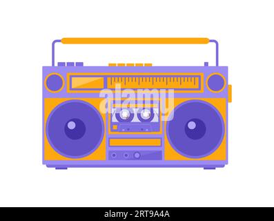 Violette und orange Retro-Boombox isoliert auf weißem Hintergrund. Flache Vektorillustration Stock Vektor