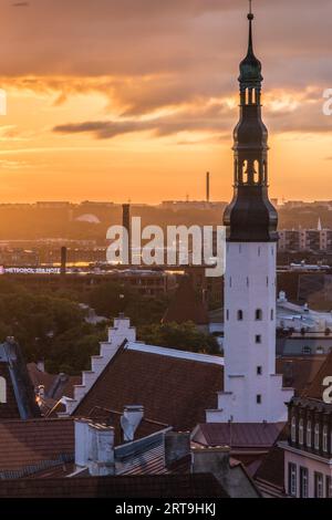 Point de Vue de Kohtuotsa depuis la ville Haute Toompea au Lever du soleil Stockfoto
