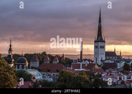 Point de Vue de Kohtuotsa depuis la ville Haute Toompea au Lever du soleil Stockfoto