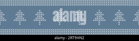 Kreuzstich oder Stricken nahtloser Rand mit Weihnachtsbaum oder Kiefer, Vektorillustration Stock Vektor