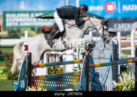 Calgary, Alberta, Kanada, 8. September 2023. Eugenio Garza Perez (MEX) Riding Contago, The Masters, Fichte Wiesen - Stockfoto