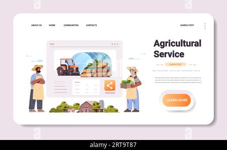 Bauern halten Korb voll mit frischem Gemüse Happy Workday Feier landwirtschaftliches Servicekonzept horizontaler Kopierraum Stock Vektor