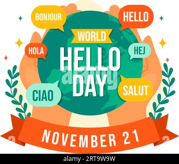 World Hello Day Vector Illustration am 21. November von Sprechblasen mit verschiedenen Sprachen aus dem ganzen Land in Flat Cartoon Hintergrund Stock Vektor