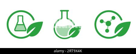 Biochemie Biotechnologie Molekül Kraut wissenschaftliche Pharmazie Laborkolben Forschung grüne Blätter Set Icon Stock Vektor