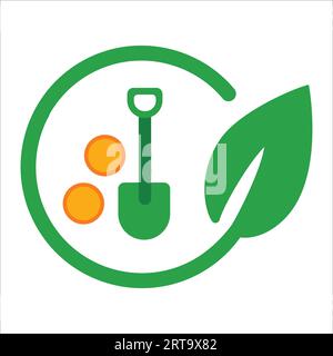 Goldbergbau Kryptomünze umweltfreundlich nachhaltige grüne Blätter Symbol Symbol für umweltfreundlich Stock Vektor