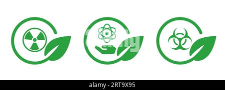Gefährliche biologische biologische Gefahren atomare radioaktive grüne Blätter Setzen Sie Symbol des grünen sicheren umweltfreundlichen Symbols Stock Vektor