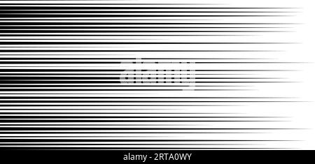 Gerade Geschwindigkeitslinien, die sich wiederholen. Horizontaler Farbverlauf mit schwarzen und weißen Streifen. Abstrakte Textur mit schnellem Effekt. Comic-Cartoon-Rays und Balken Tapete für Cover, Flyer. Vektor-Pop-Art-Hintergrund Stock Vektor