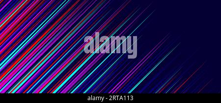 Diagonaler Hintergrund mit bunten Linien. Neon-Muster mit ausbleichenden Streifen. Hintergrundbild für Verlaufsgeschwindigkeitslinien. Comic- oder Comicbuchstrahlen und -Strahlen. Verschwindendes Glitch-Konzept. Vektor abstrakter schneller Effekt Stock Vektor