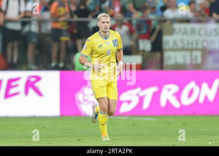 Breslau, Polen. September 2023. Mykhailo Mudryk aus der Ukraine wurde während des Qualifikationsrunden-Spiels der Europameisterschaft 2024 zwischen der Ukraine und England in der Tarczynski Arena gesehen. Endstand; Ukraine 1:1 England. Quelle: SOPA Images Limited/Alamy Live News Stockfoto