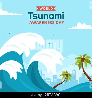 World Tsunami Awareness Day Social Media Illustration Flat Cartoon Hand Gezeichnete Vorlagen Hintergrund Stock Vektor