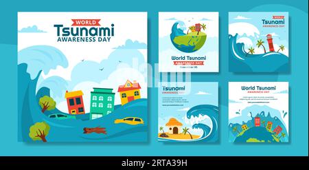 World Tsunami Awareness Day Social Media Post Cartoon Hand Drawn Templates Hintergrund Illustration Stock Vektor