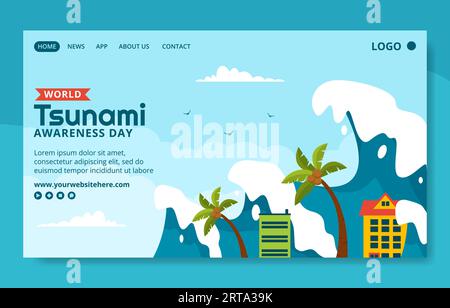 World Tsunami Awareness Day Social Media Landing Page Cartoon Templates Hintergrund Illustration Stock Vektor