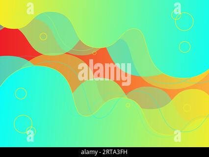 Abstrakte blaue gelbe Wellenhintergrundvektorillustration. Abstrakter, blauer, gelber Wellenhintergrund. Farbenfroher Hintergrund mit Regenbogen Stock Vektor