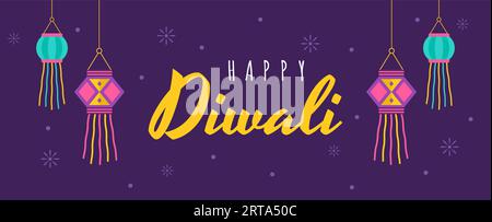 Diwali-Grußbanner. Feiertagshintergrund für Feierlichkeiten indisches Lichterfest. Vektorillustration im flachen Cartoon-Stil Stock Vektor