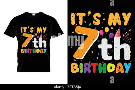 IT's My 7th Birthday Kids Happy Birthday Jungen Mädchen 7 Jahre altes T-Shirt Stock Vektor