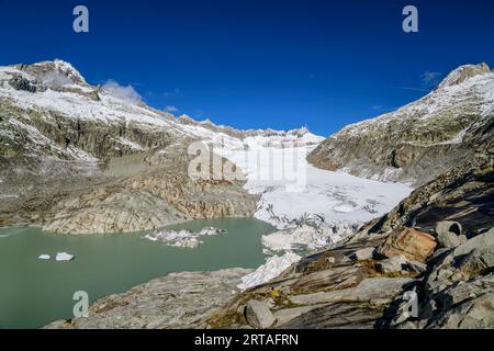 Rhone-Gletscher und Rhone-Quelle, URI-Alpen, Wallis, Schweiz Stockfoto