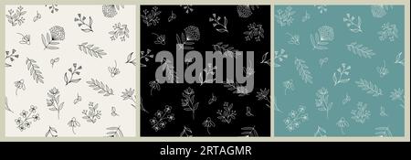 Nahtloses botanisches Muster mit winzigen Wildblumen. Stock Vektor