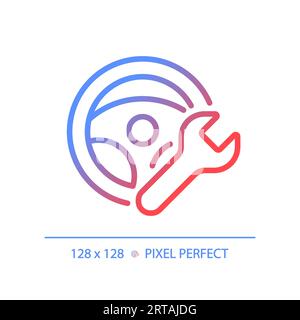 Symbol für die Reparatur eines dünnen Lenkrads mit linearer Steigung in 2D Stock Vektor