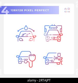 Pixel Perfect Gradient Auto Reparatur und Service Symbole Set Stock Vektor