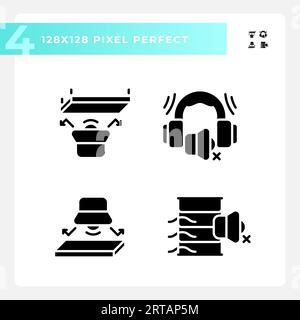 2D-Pixel-Symbolsatz mit perfekter Schalldämmung Stock Vektor