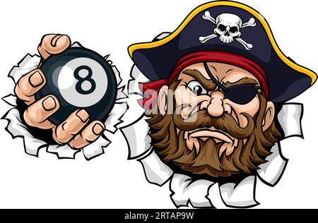 Pirat Angry Pool 8 Ball Billard Maskottchen Cartoon Stock Vektor