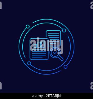 Audit-Symbol mit Dokumenten, lineare Konstruktion Stock Vektor