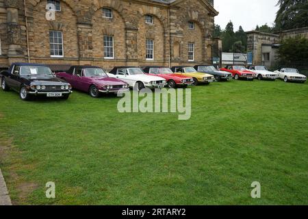 Eine Auswahl an klassischen Triumph Stag Motorwagen. Stockfoto