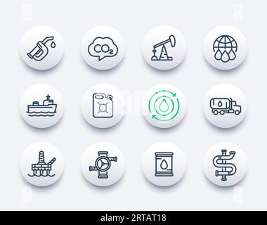 Symbole für Erdölindustrie, Benzin und Ölproduktion Stock Vektor