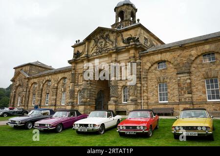 Eine Auswahl an klassischen Triumph Stag Motorwagen. Stockfoto