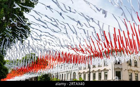 Dekoration der Rustaveli Avenue in Tiflis für die Feierlichkeiten zum Unabhängigkeitstag am 26. Mai 2023 Stockfoto