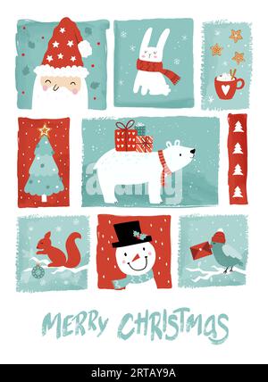 Schönes nahtloses weihnachtsmuster, niedliche Zeichen und Dekoration, ideal zum Einwickeln von Papier, Textilien, Bannern, Tapeten - Vektordesign Stock Vektor