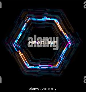 Abstrakter, farbenfroher, leuchtender Neon-Hexagon-Tech-Hintergrund. Retro-Grafikdesign mit Laser-Glitch-Effekt. Futuristische Vektor-Illustration Stock Vektor