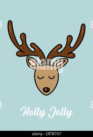 Süße weihnachtskarte mit Rentier-Gruß. Vektorillustration. Niedliches handgezeichnetes Grafikdesign mit Cartoon-Doodle Stock Vektor