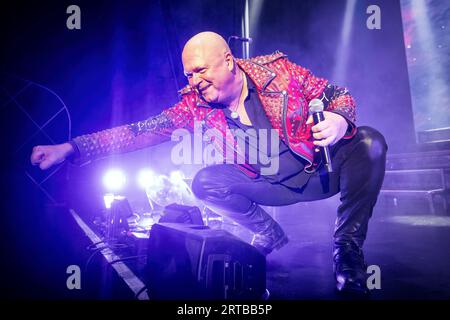 Oslo, Norwegen. September 2023. Die deutsche Speed-Metal-Band Helloween spielt ein Live-Konzert im Sentrum Scene in Oslo. Hier wird Sänger Michael Kiske live auf der Bühne gesehen. (Foto: Gonzales Photo - Terje Dokken). Stockfoto