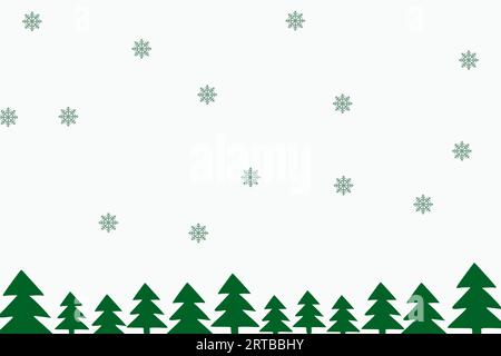 Winterlandschaft mit Schneetreiben und schneebedeckten Tannen. Vektor 3D-Illustration. Saisonaler Naturhintergrund. Frostige Schneehügel. Game-Art-Konzept. Vektor Stock Vektor