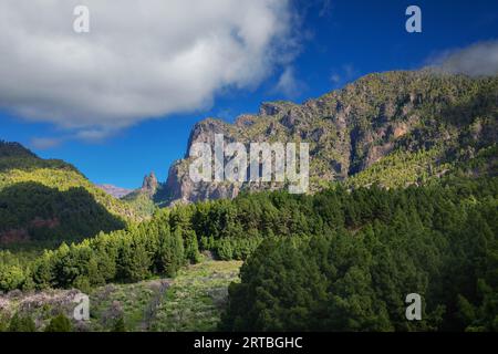 Caldera de Taburiente, Blick vom Informationszentrum, Kanarische Inseln, La Palma, El Paso Stockfoto