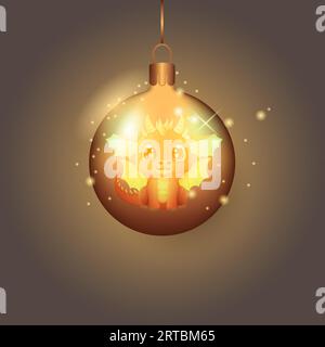 Spielzeugballon mit Drachenbild, Neujahr, Symbol. Weihnachtsbaumspielzeug, Vektor Stock Vektor