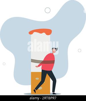 Der an eine Zigarette gefesselte Mensch definiert die Gefahren des Rauchens. Hör auf, ein Poster zu rauchen, um die Aufmerksamkeit zu wecken Rauchverbotsbanner.flache Vektor-Illustration. Stock Vektor