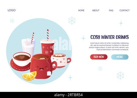 Web-Banner, Konzept zum Ausleihen, Website, Winter, warme Getränke. Vektorillustration Stock Vektor