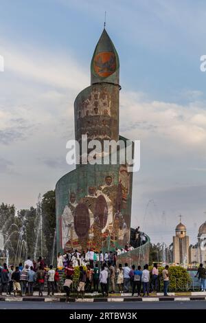 HAWASSA, ÄTHIOPIEN - 26. JANUAR 2020: Denkmal für die Sidama in Hawassa, Äthiopien Stockfoto