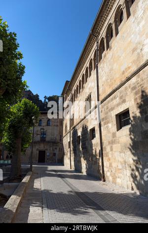 Europa, Spanien, Navarra, Estella-Lizarra, Palacio de los Reyes de Navarra (Palast der Könige von Navarra) vom San-Martin-Platz Stockfoto