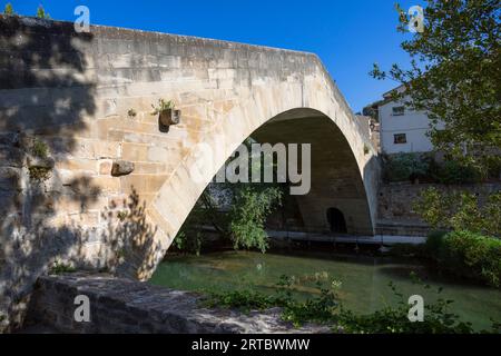 Europa, Spanien, Navarra, Estella-Lizarra, die alte Weevil-Brücke (Puente de la Cárcel) Stockfoto